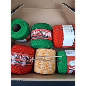 Aunt Lydia's Giant Crochet Thread 400 Yards Cotton Lot of 6 w/ Boye Hooks 7-8-9